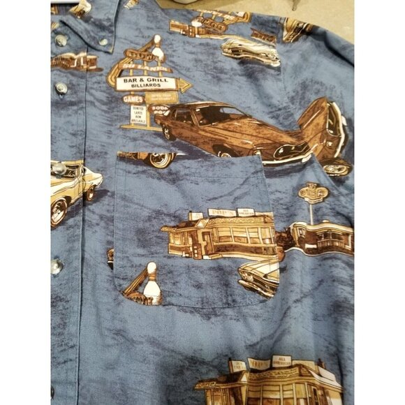 Work n' Sport Short Sleeve Button Down Shirt Classic American Muscle Cars Size L - Picture 6 of 7